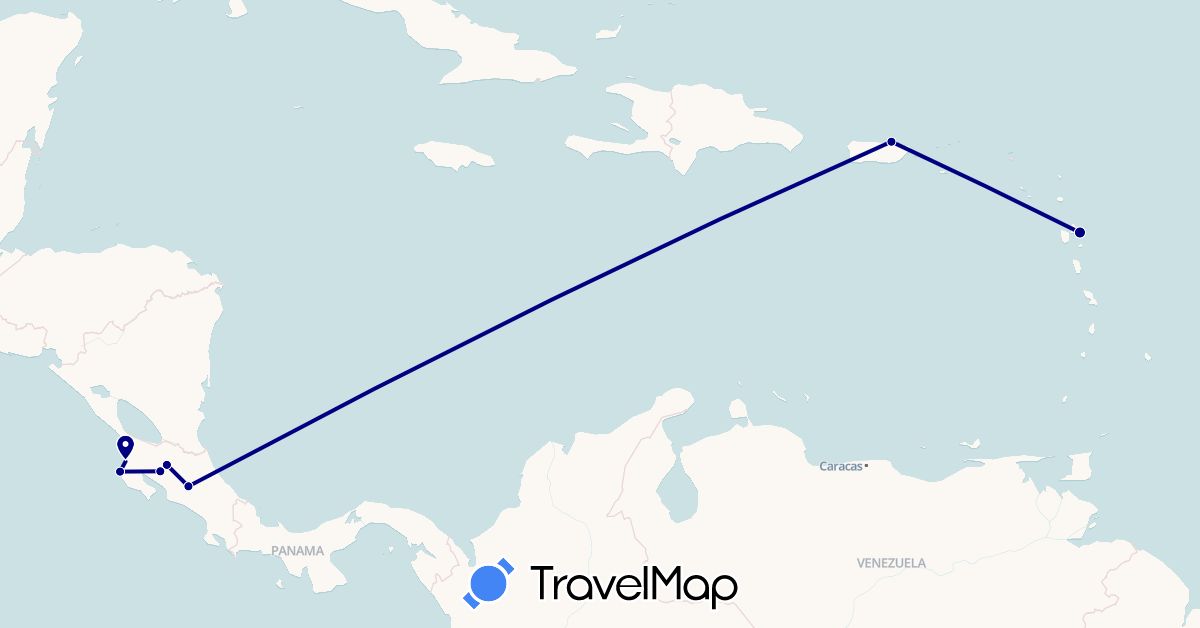 TravelMap itinerary: driving in Costa Rica, Guadeloupe, Puerto Rico (North America)